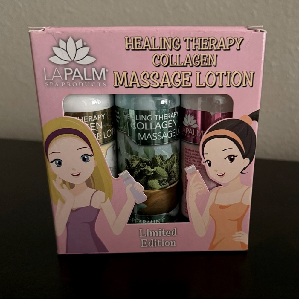 La Palm Healing Therapy Collagen Massage Lotion Set 3 Pc Spa Gift Kit New - Picture 2 of 4